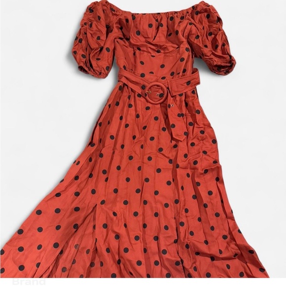 Anthropologie Burnt Orange and Black Polka Dot Maxi Dress - Picture 1 of 4